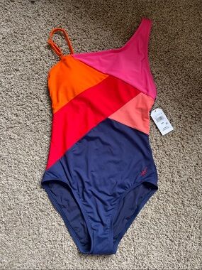 NWT Nautica Coral and Navy Colorblock Swimsuit